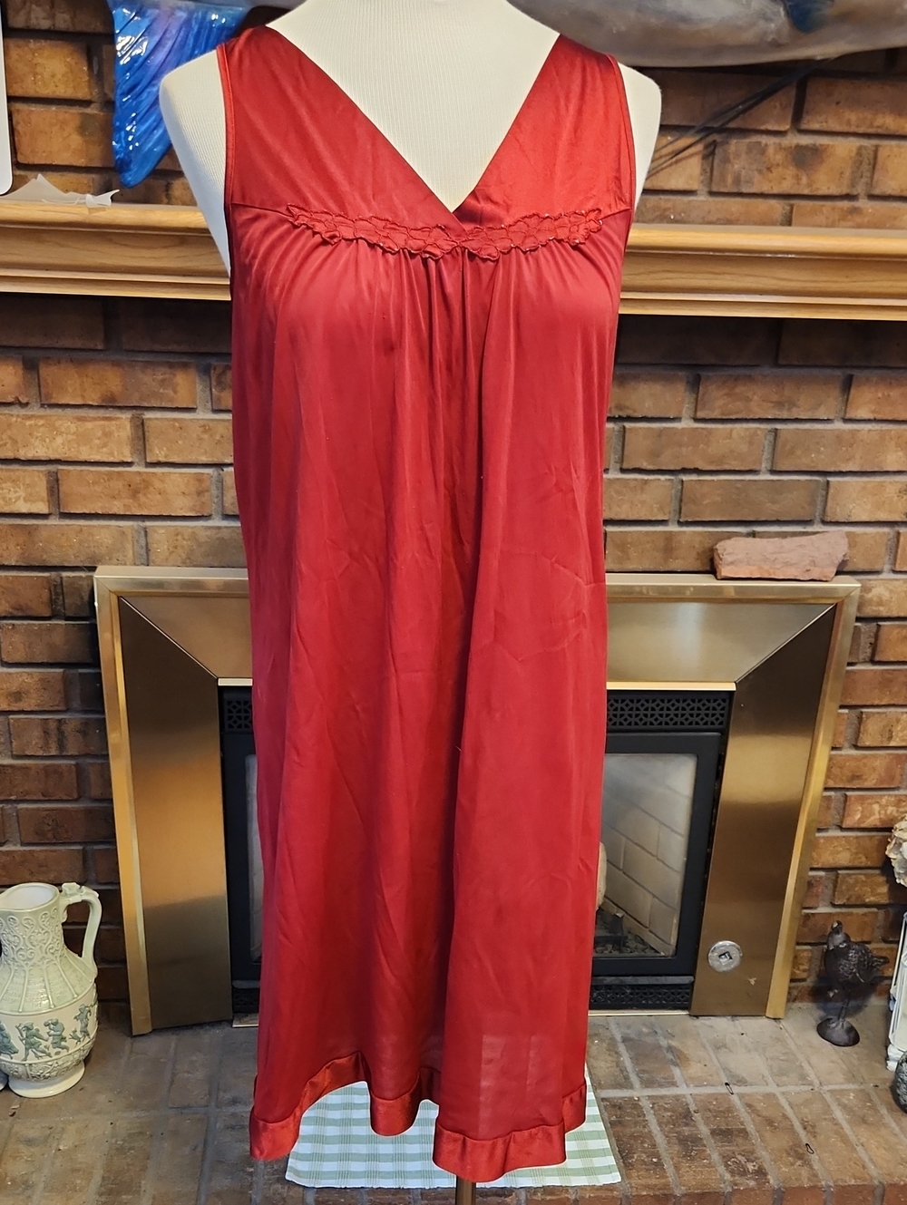 Satin Red Sleeveless Nightgown Vanity Fair Small Vintage Nightgown Flowy Summer